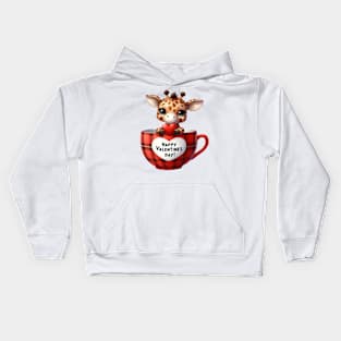 Valentine Giraffe In Tea Cup Kids Hoodie